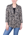 Ny Collection Petite Puff Print 3/4 Sleeve Two-fer Top In Nomad Black Animal