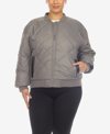 White Mark Plus Size Diamond Quilted Puffer Bomber Jacket In Gray