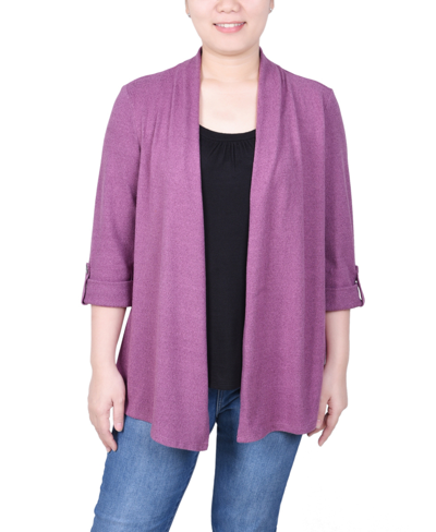 Ny Collection Petite 3/4 Sleeve Two In One Top In Damson