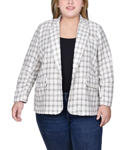 Ny Collection Plus Size Long Sleeve Tweed Jacket In Ivory Gold