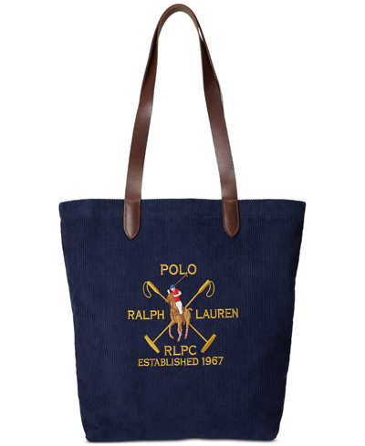 Polo Ralph Lauren Men's Crest Leather-trim Corduroy Tote In Newport Navy