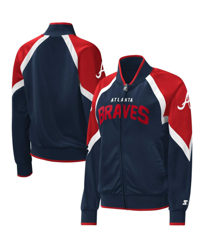 Starter Women's  Navy Atlanta Braves Touchdown Raglan Full-zip Track Jacket