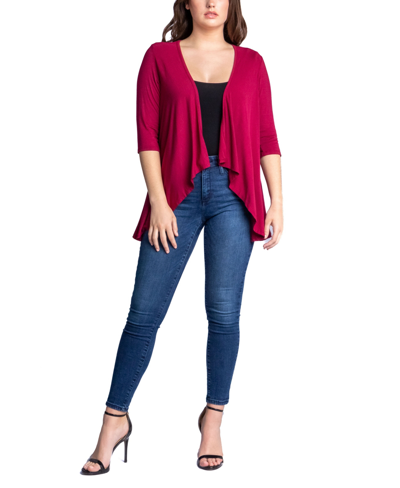 24seven Comfort Apparel Women's Open Front Elbow Length Sleeve Cardigan Sweater In Red