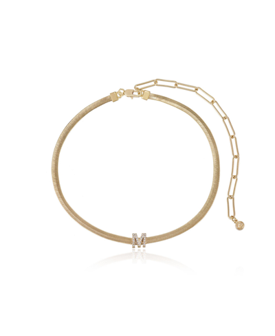 Ettika Initial Herringbone 18k Gold Plated Necklace In Letter M