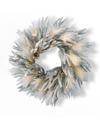 SEASONAL PINE AND PAMPAS 26" PRE-LIT FLOCKED PE WREATH WITH 400 TIPS,15 PIECES PAMPAS, 50 LED LIGHTS WITH BAT