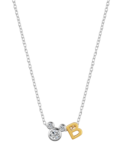 Disney Unwritten  Cubic Zirconia Mickey Mouse Initial Pendant Necklace In Two-tone-b