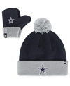 47 BRAND INFANT BOYS AND GIRLS '47 BRAND BRAND NAVY DALLAS COWBOYS BAM BAM CUFFED KNIT HAT WITH POM AND MITTE