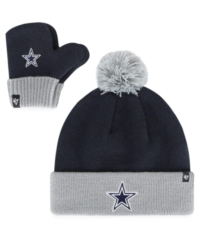 47 Brand Babies' Little Boys And Girls ' Navy Dallas Cowboys Bam Bam Cuffed Knit Hat With Pom And Mittens Set