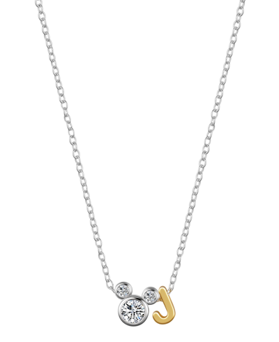 Disney Unwritten  Cubic Zirconia Mickey Mouse Initial Pendant Necklace In Two-tone-j