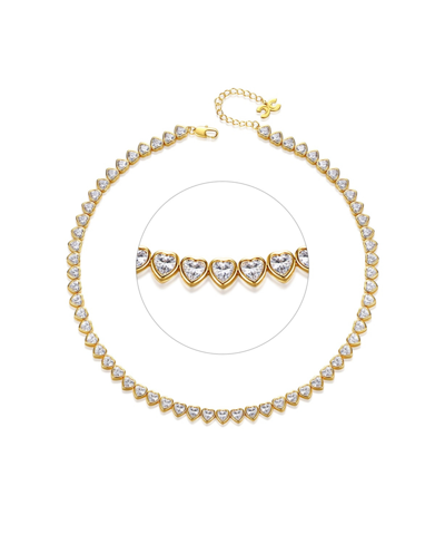 Classicharms Gold Heart Shaped Zirconia Tennis Choker Necklace