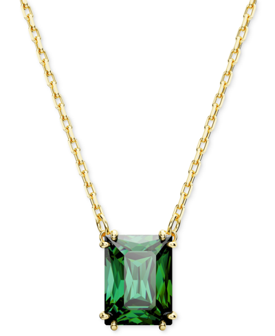 Swarovski Gold-tone Color Rectangle Crystal Pendant Necklace, 15" + 2-3/4" Extender In Green