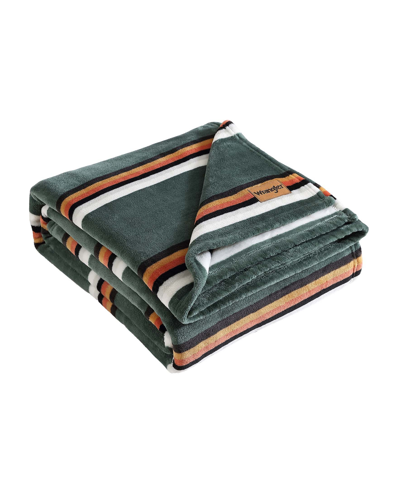 Wrangler Western Saddle Stripe Ultra Soft Plush Blanket, Twin In Prairie Green