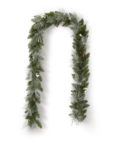 Seasonal Glistening Mountain Pine 9' Pre-lit Pine Needle Mixed Pvc Garland With Pinecones, Berries, 152 Tips, In Green