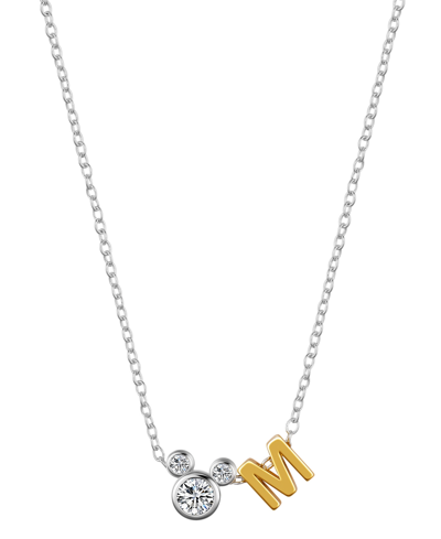 Disney Unwritten  Cubic Zirconia Mickey Mouse Initial Pendant Necklace In Two-tone-m