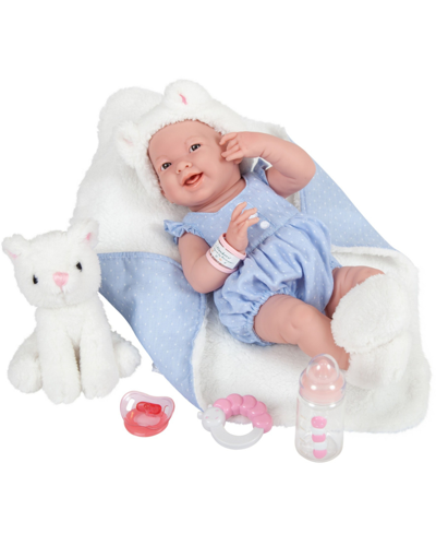 Jc Toys Kids' La Newborn 15" Real Girl Baby Doll With Pet Cat Set, 10 Pieces In Blue