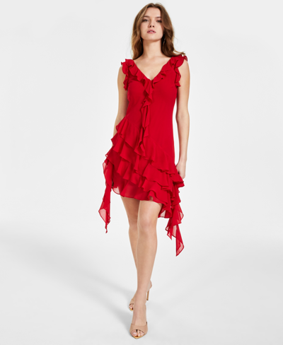 Guess Women's Mila Sleeveless Ruffled Dress In Chili Red