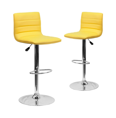 Emma+oliver Modern Vinyl Adjustable Height Barstool With Horizontal Stitch Back, Set Of 2 In Yellow