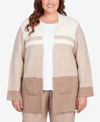 ALFRED DUNNER PLUS SIZE ST.MORITZ COLORBLOCK OPEN FRONT CARDIGAN