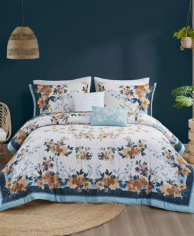 Madison Park Closeout!  Jules Cotton Floral 5-pc. Comforter Set, King/california King In Teal