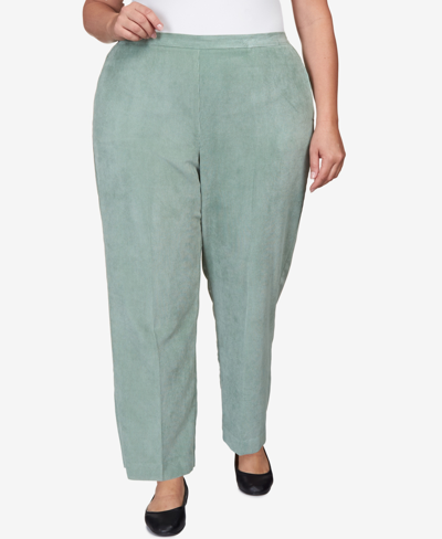 Alfred Dunner Plus Size St.moritz Corduroy Regular Fit Average Length Pants In Sage