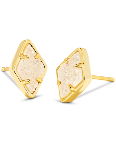 Kendra Scott Rhodium-plated Drusy Stone Diamond-shape Stud Earrings In Gold Iridescent Drusy Sweet