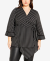 City Chic Trendy Plus Size Jemma V-neck Wrap Top In Black,white