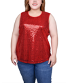 NY COLLECTION PLUS SIZE SLEEVELESS SEQUINED TANK TOP WITH COMBO BANDING