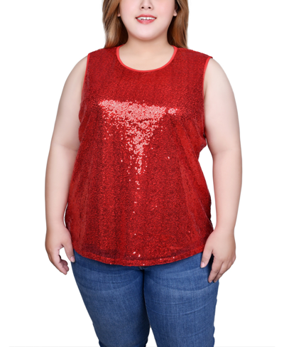Ny Collection Petite Sleeveless Sequined Tank With Combo Banding Top In Red