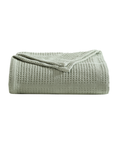 Kenneth Cole New York Essentials Waffle Grid Cotton Dobby Blanket, Twin In Sage Green