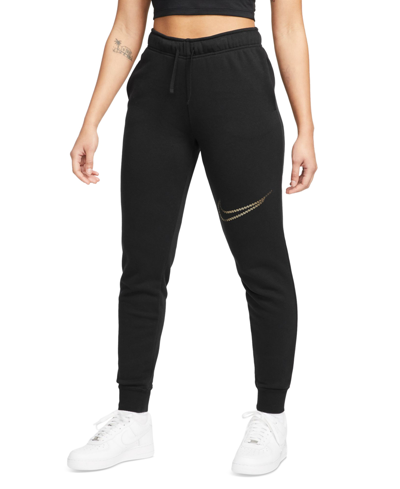 Nike Women's Sportswear Club Fleece Shine Mid-rise Pants In Black