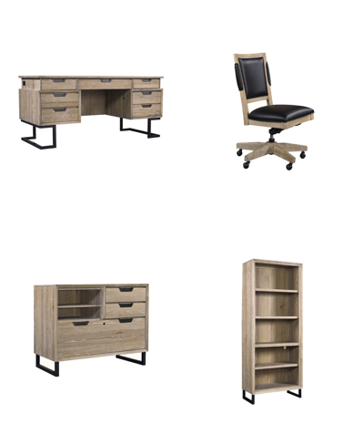 Macy's Gidian Home Office 4- Pc. Set (executive Desk, Office Chair, File, Open Bookcase) In Bleached Khaki