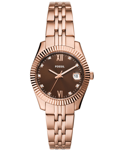Fossil Women's Scarlette Three-hand Date Rose Gold-tone Stainless Steel Watch 32mm In Rose Gold Tone