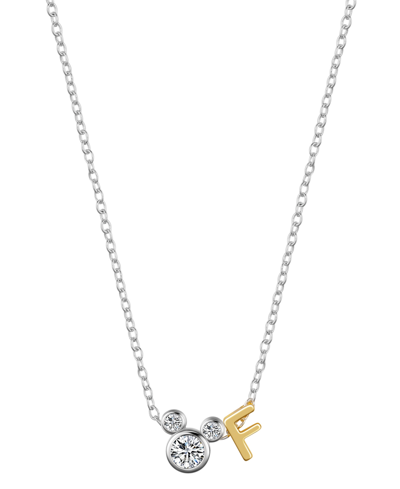 Disney Unwritten  Cubic Zirconia Mickey Mouse Initial Pendant Necklace In Two-tone-f