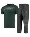 CONCEPTS SPORT MEN'S CONCEPTS SPORT HEATHERED CHARCOAL, GREEN MICHIGAN STATE SPARTANS METER T-SHIRT AND PANTS SLEEP