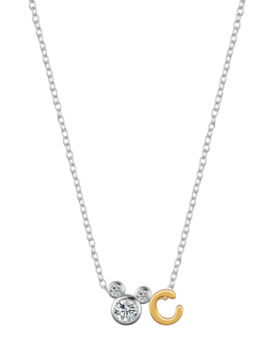 Disney Unwritten  Cubic Zirconia Mickey Mouse Initial Pendant Necklace In Two-tone-c