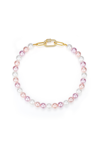 Classicharms Shell Pearl Necklace With Gem-encrusted Carabiner Lock In Pink