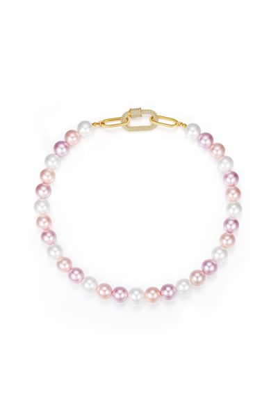 Classicharms Shell Pearl Necklace With Gem-encrusted Carabiner Lock In Pink