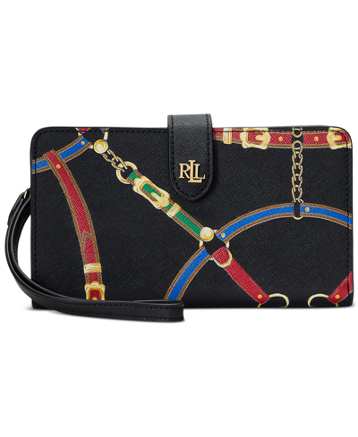 Lauren Ralph Lauren Print Crosshatch Leather Tech Wristlet In Norfolk Belting Print