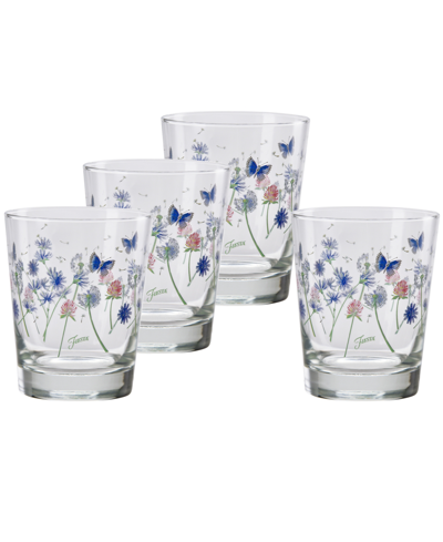 Fiesta Breezy Floral 15-ounce Tapered Double Old Fashioned (dof) Glass, Set Of 4 In Red,green