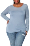 Bluegrey Mesh Long Sleeve Mixed Media Top In River