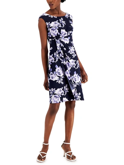 Connected Apparel Plus Womens Floral Print Mini Shift Dress In Blue