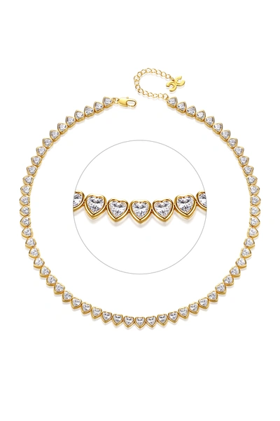 CLASSICHARMS GOLD SPARKLING HEART SHAPED ZIRCONIA TENNIS NECKLACE