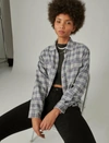 Lucky Brand Women's Raw Edge Plaid Cropped Buttondown Shirt In Grey