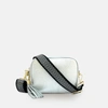 APATCHY LONDON SILVER LEATHER CROSSBODY BAG WITH BLACK & SILVER CHEVRON STRAP