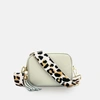 APATCHY LONDON LIGHT GREY LEATHER CROSSBODY BAG WITH PALE PINK LEOPARD STRAP
