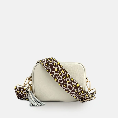 Apatchy London Stone Leather Crossbody Bag With Lemon Cheetah Strap In Gold