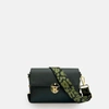 APATCHY LONDON THE BLOXSOME BLACK LEATHER CROSSBODY BAG WITH OLIVE GREEN CHEETAH STRAP