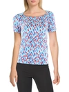 ANNE KLEIN SPORT WOMENS PRINTED KNIT PULLOVER TOP