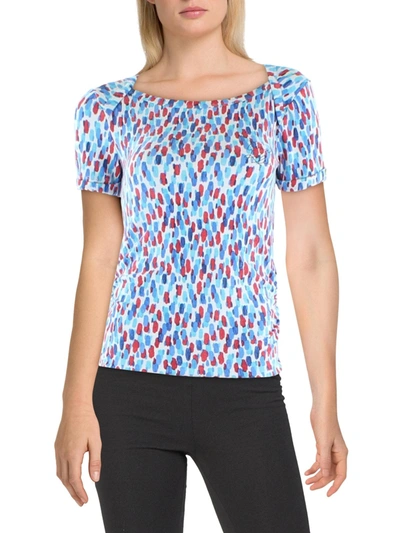 Anne Klein Sport Womens Printed Knit Pullover Top In Blue