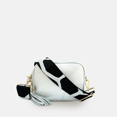Apatchy London Silver Leather Crossbody Bag With Black & White Giraffe Strap